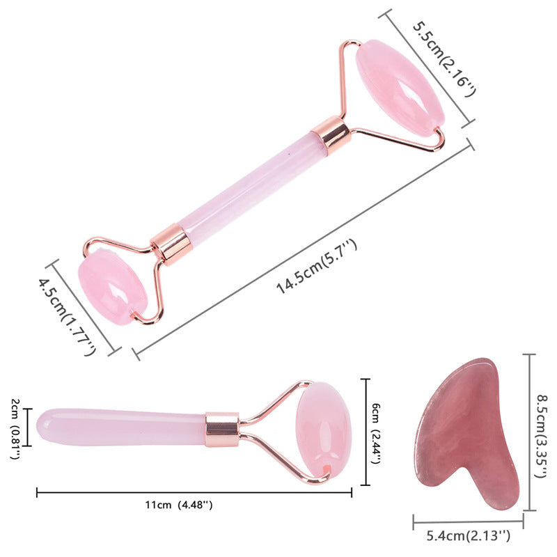 The Skynvell Signature Rose Quartz Set – Sculpting Roller & Gua Sha Stone