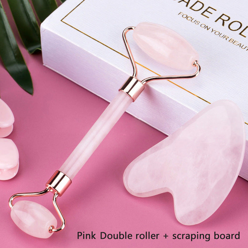 The Skynvell Signature Rose Quartz Set – Sculpting Roller & Gua Sha Stone